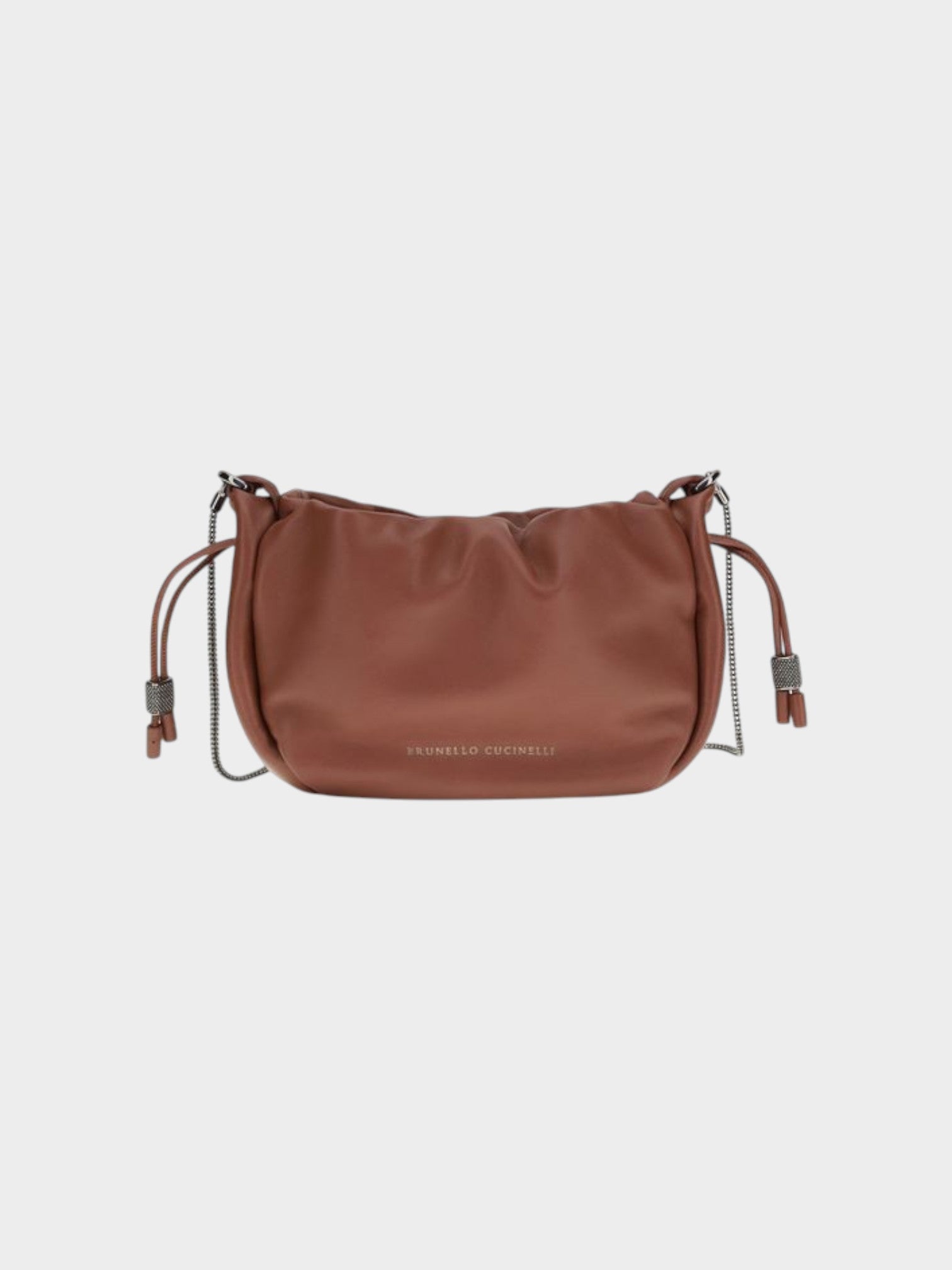 Brunello Cucinelli Brown Calf Leather Bos Taurus Shoulder Bag