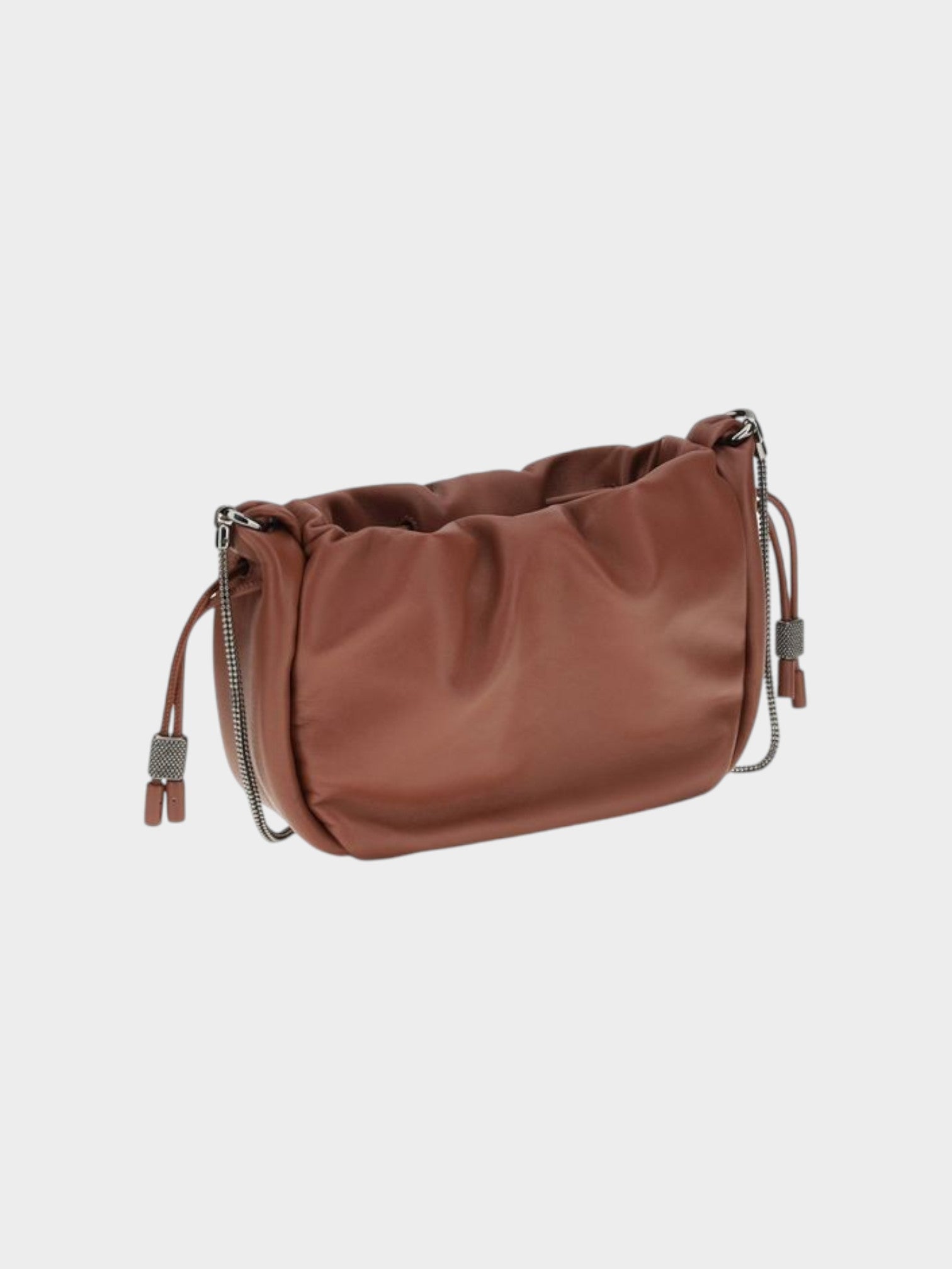 Brunello Cucinelli Brown Calf Leather Bos Taurus Shoulder Bag-thumbmail-3