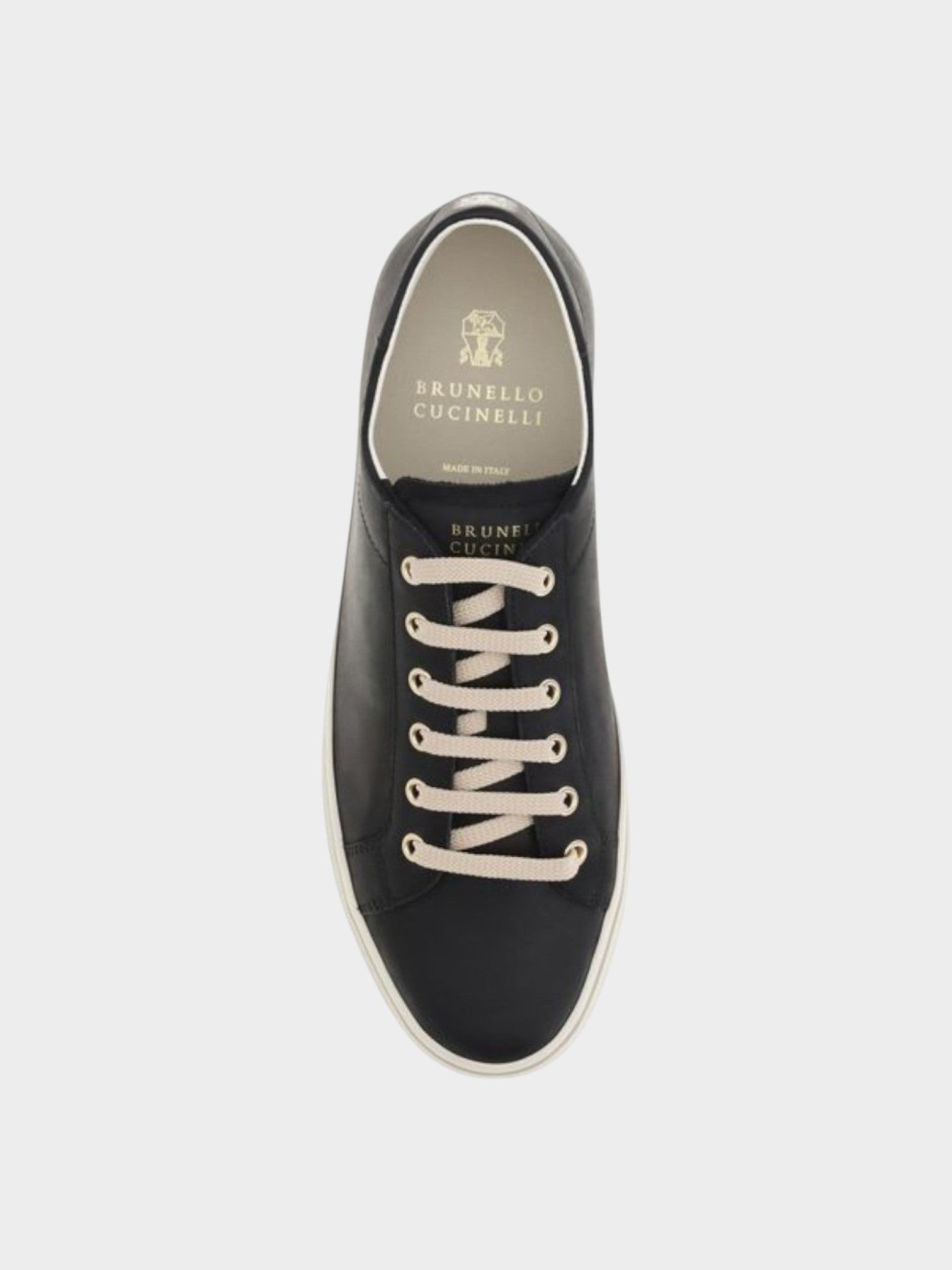 Brunello Cucinelli Black Calf Leather Bos Taurus Low Top Sneakers-thumbmail-4