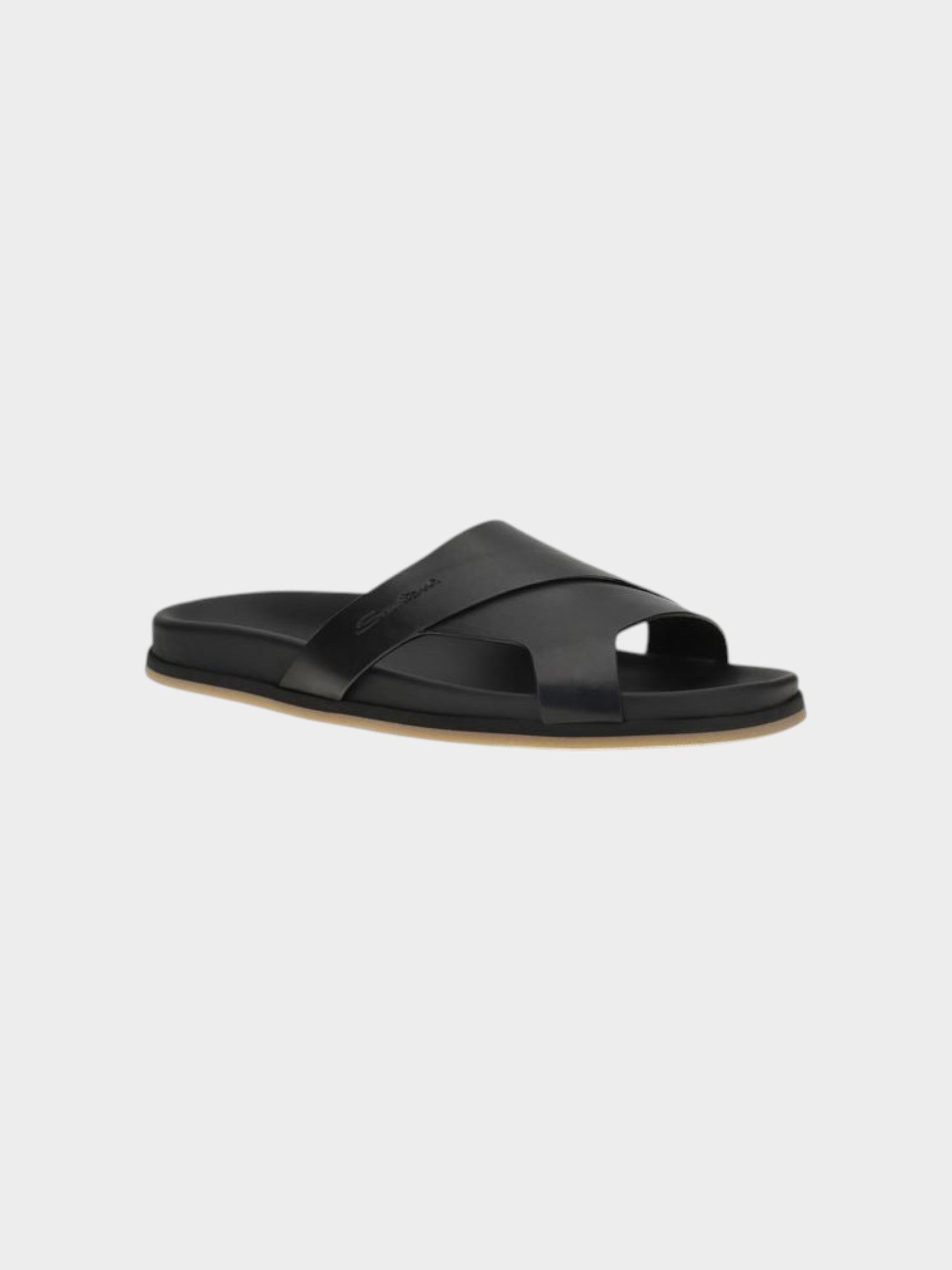 Santoni Black Calf Leather Bos Taurus Flat Sandals-thumbmail-2