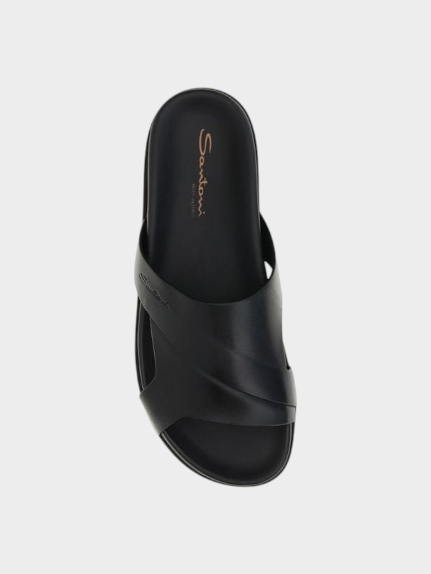 Santoni Black Calf Leather Bos Taurus Flat Sandals-thumbmail-4