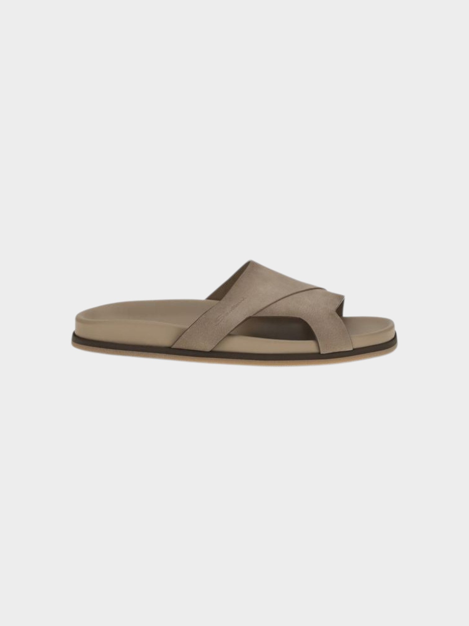 Santoni Beige Calf Leather Bos Taurus Flat Sandals