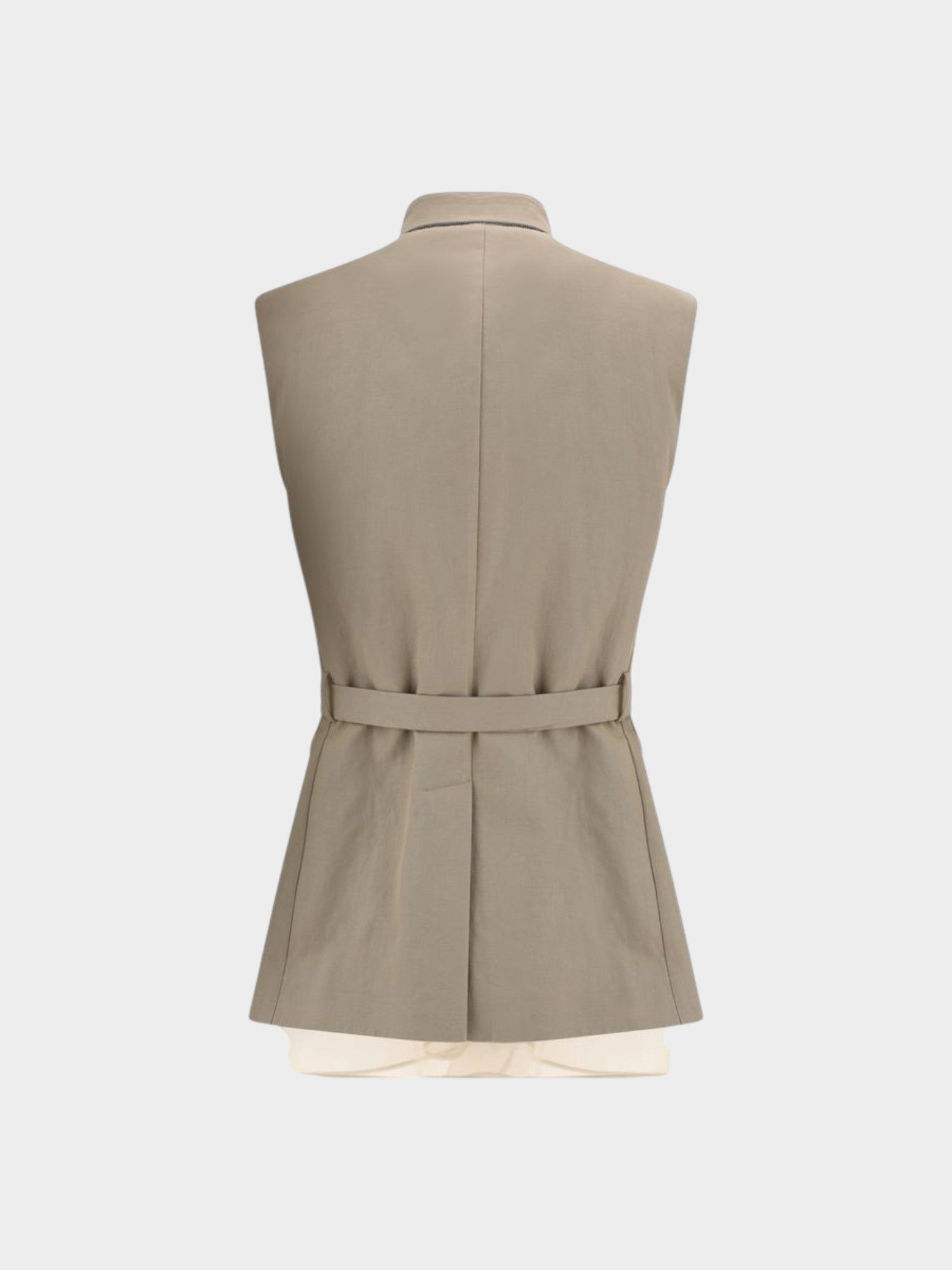Brunello Cucinelli Beige Cotton Sleveless Jacket-thumbmail-2