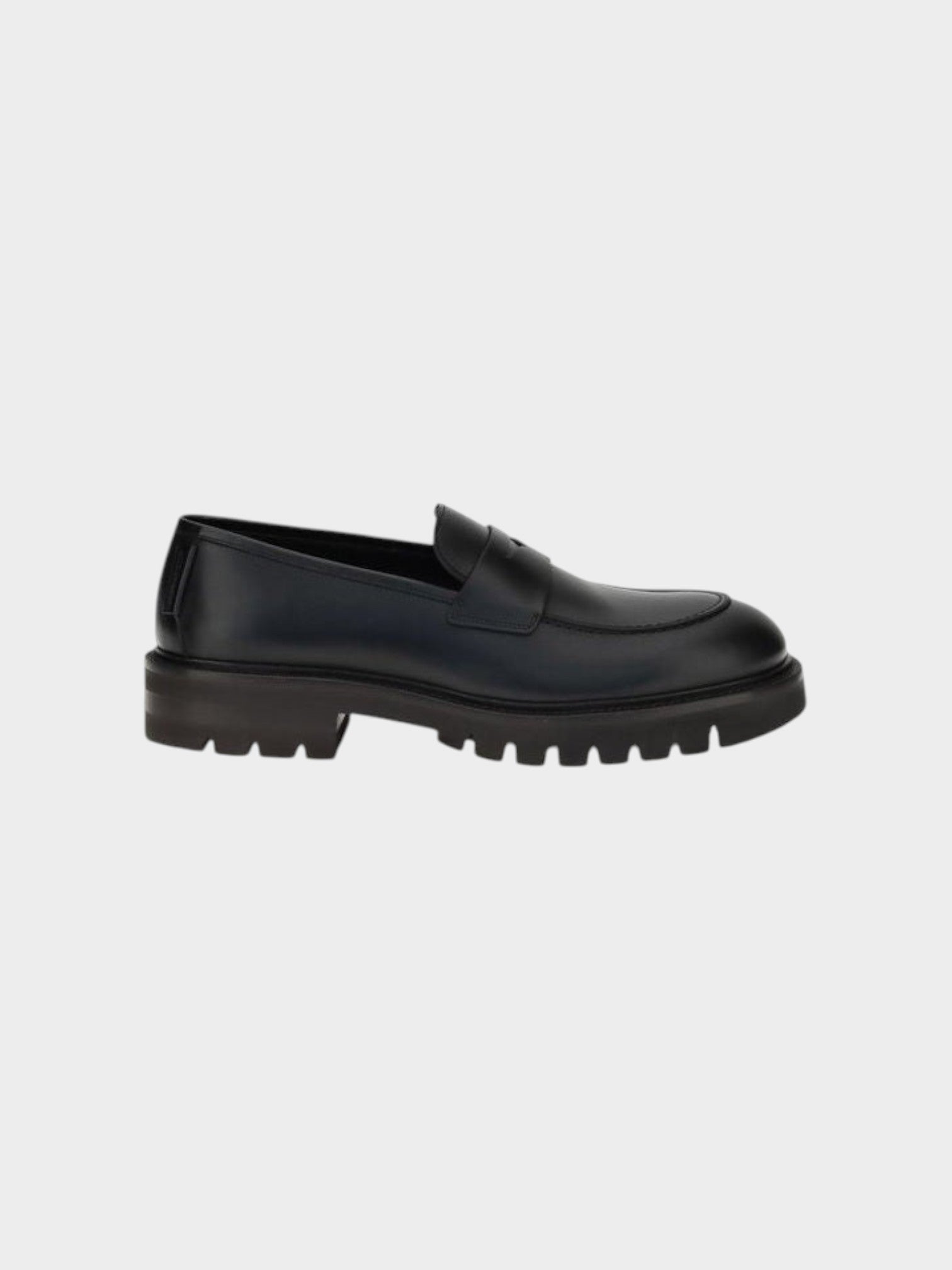 Ferragamo Black Calf Leather Bos Taurus Slip-On Loafers