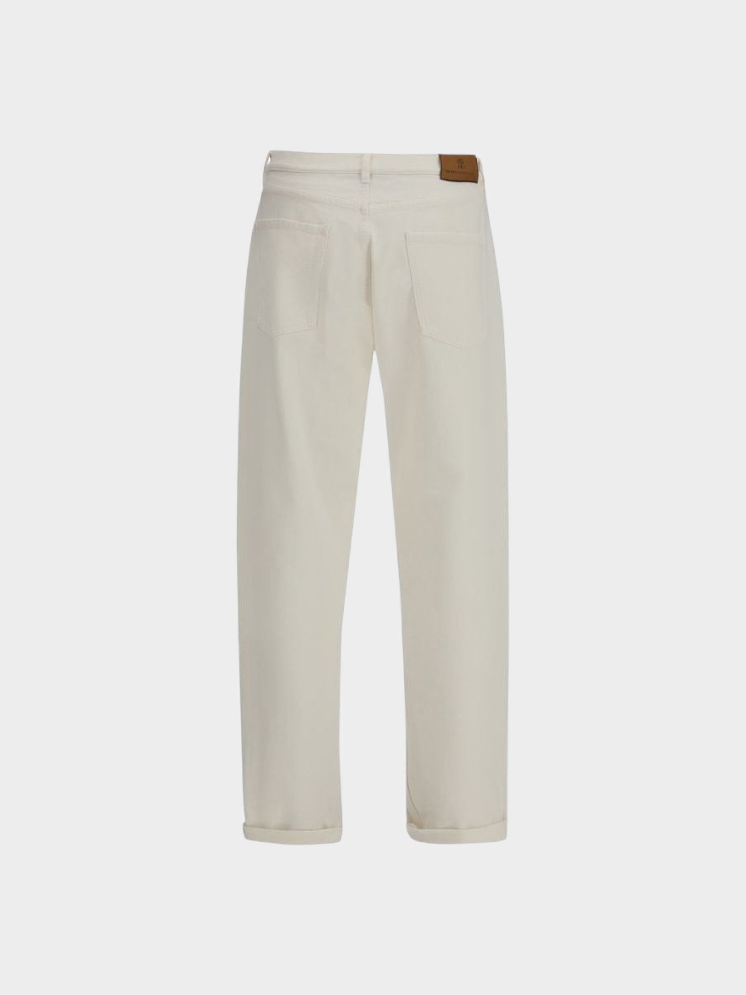 Brunello Cucinelli White Cotton Straight-Leg Jeans-thumbmail-2