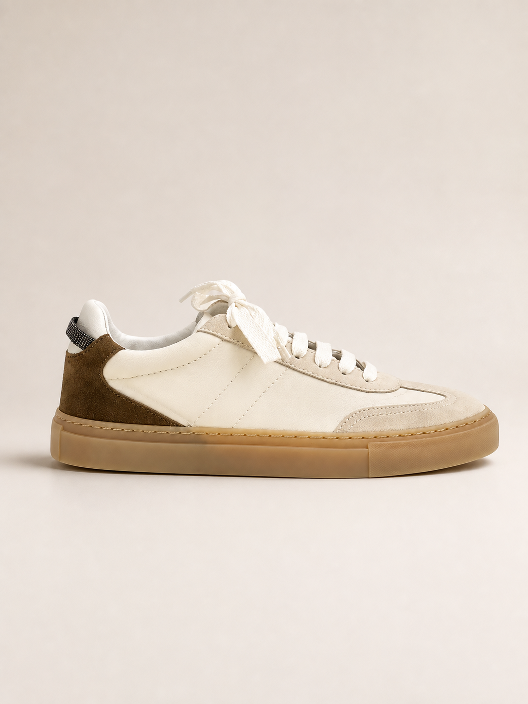 Brunello Cucinelli Beige Calf Leather Bos Taurus Low Top Sneakers